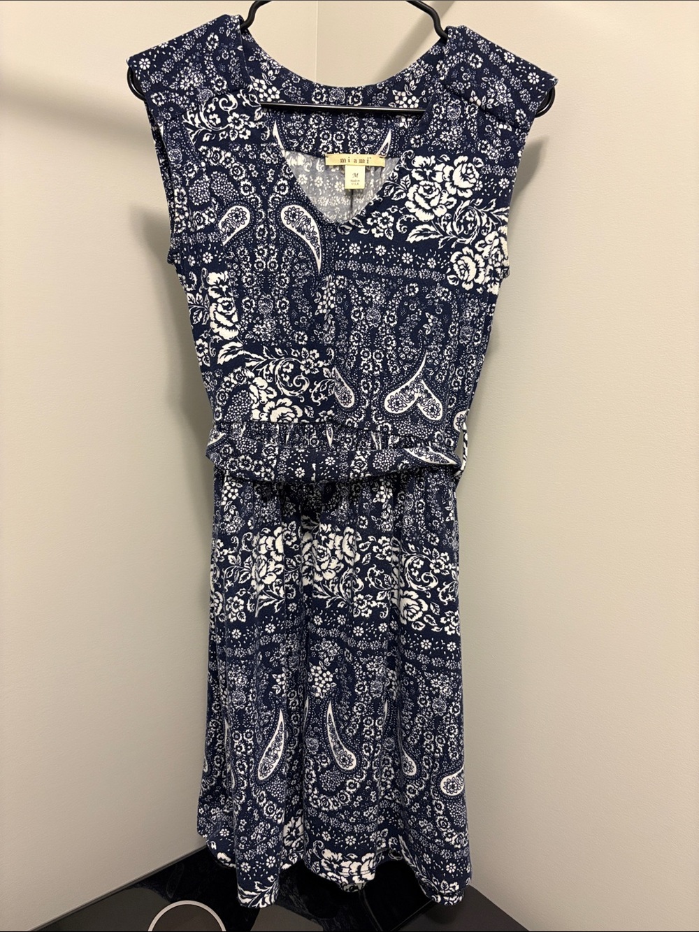 Sleeveless Navy Paisley Print Dress